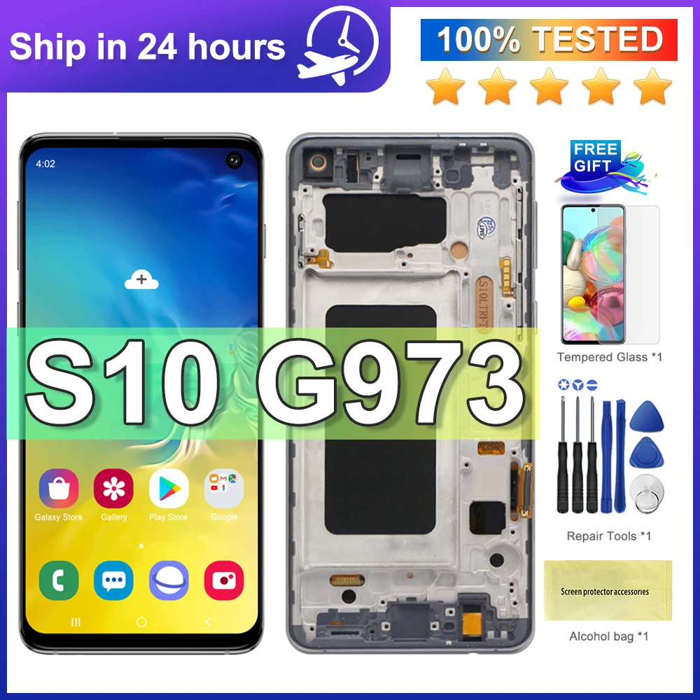 Высококачественный ЖК-дисплей TFT для Samsung Galaxy S10 G973F/DS G973U G973 SM-G973, сенсорный экран с рамкой, для Galaxy S10 LCD