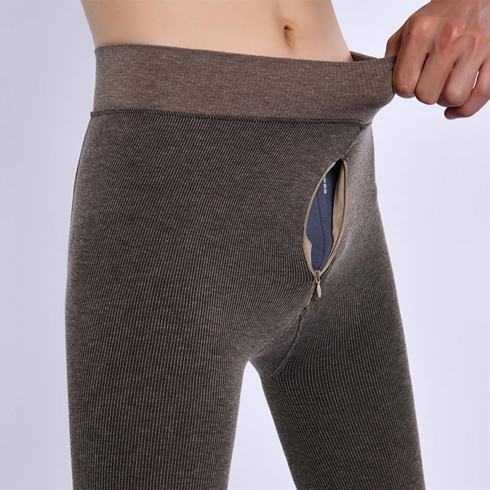 

Plus Size Men Long Johns Thermal Underwear Winter Autumn Thick Leggings Man Zip Open Crotch Pants Keep Warm Pants Fleece Trouser