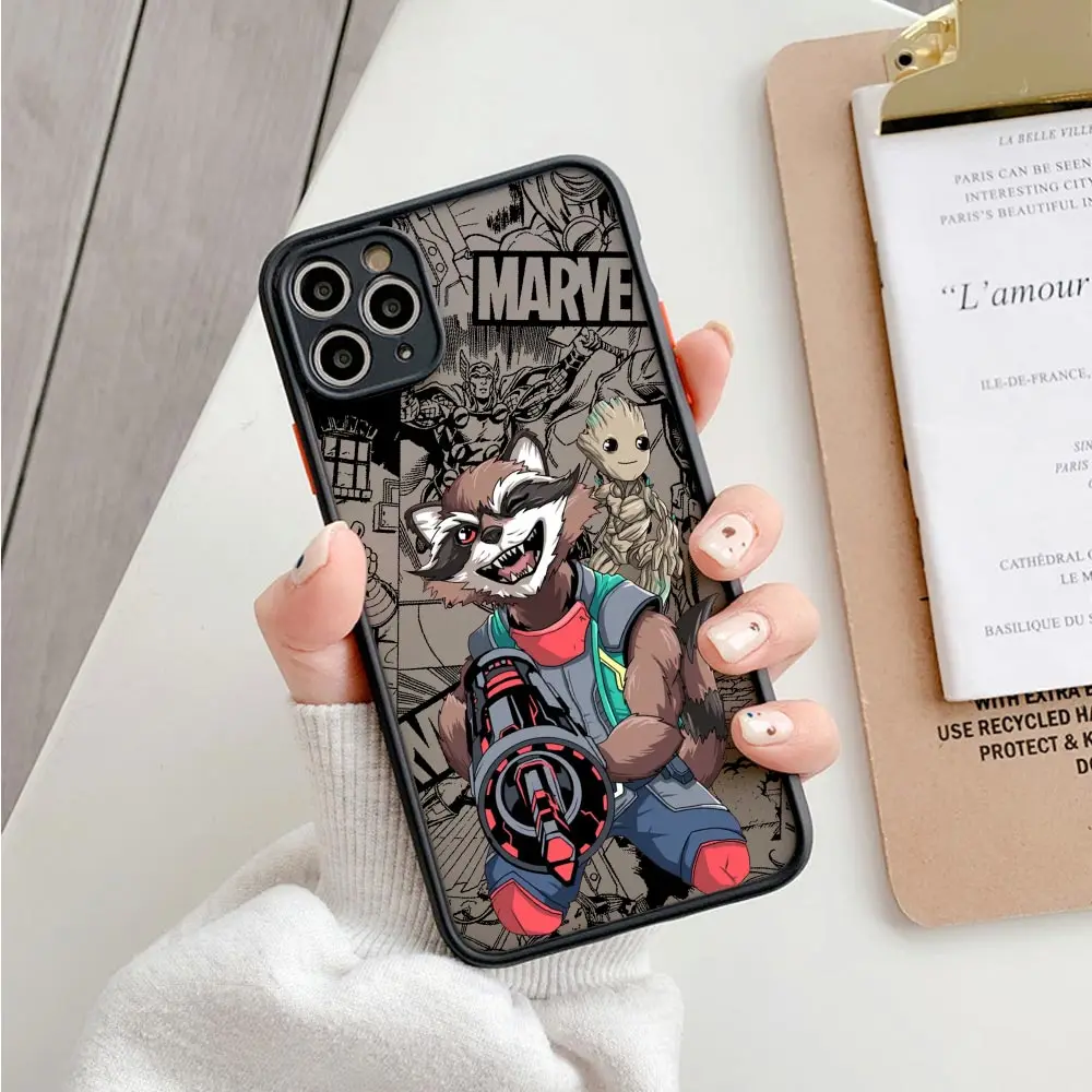 Фото Противоударный матовый чехол-броня Groot Rocket Raccoon Marvel для iPhone 17E 17 16 16E 15 14 13 12 11 Pro Max 17 Air 7 8 Plus XS №5
