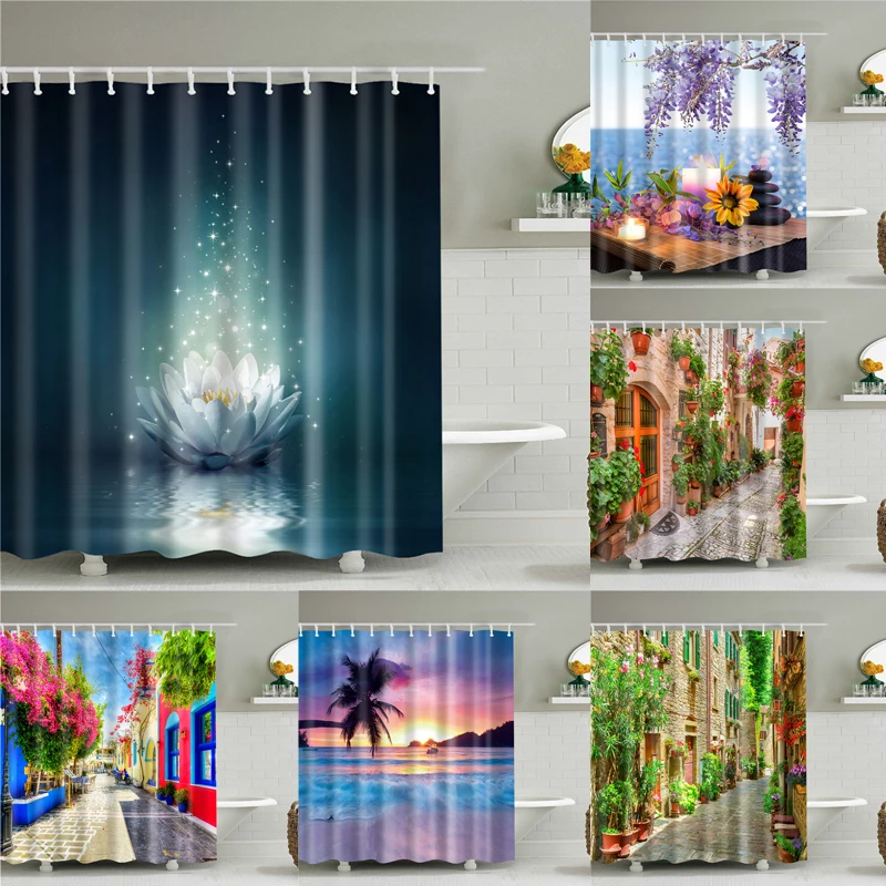

Beautiful scenery, printed shower curtain, bathroom blackout shower curtain, bathroom decoration, bathroom curtain