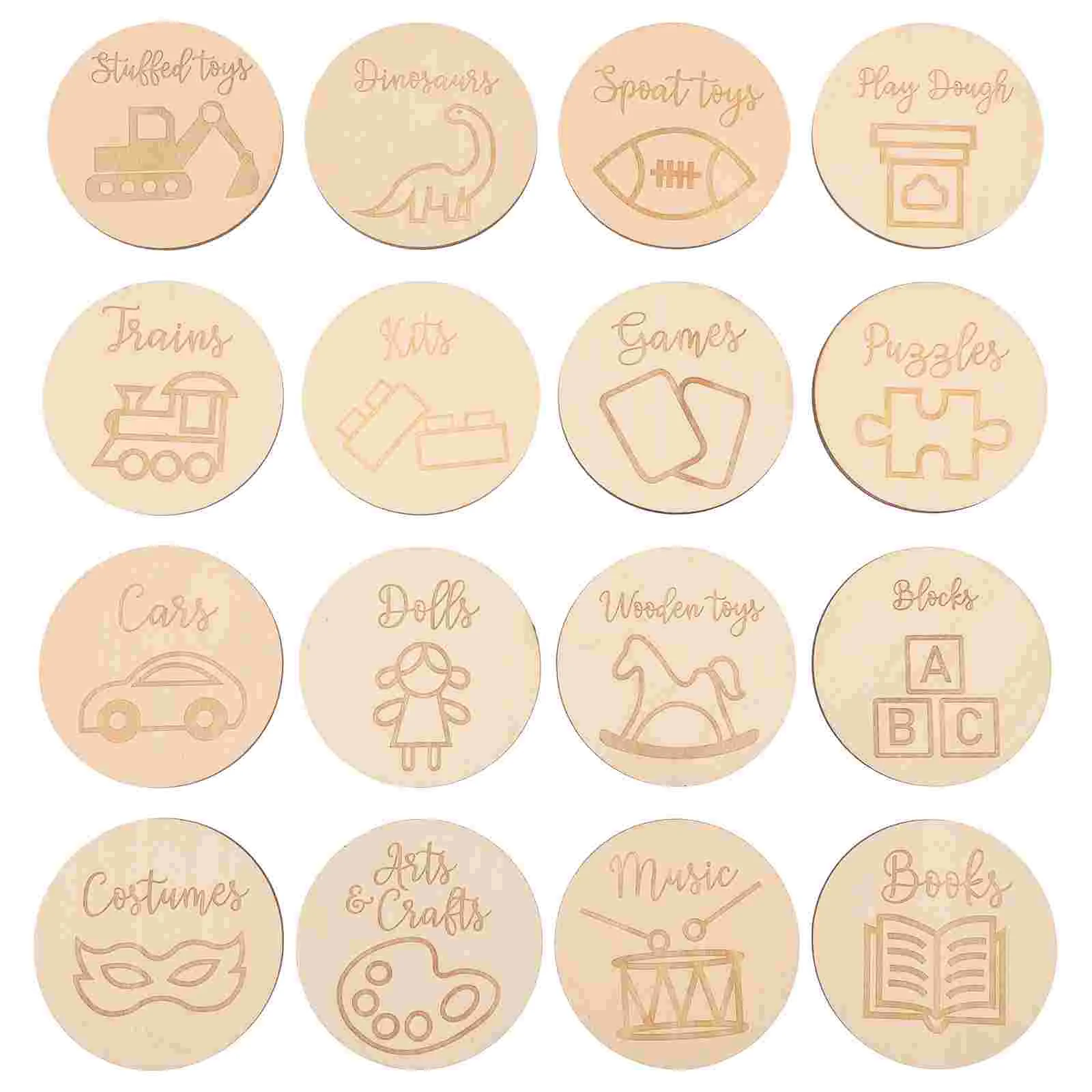 

Wooden Tag Circle Ornament Wood Tag for Toy Box 16 Pcs Toy Delicate Chic Organizing Labels Kids Dresser Box Box for