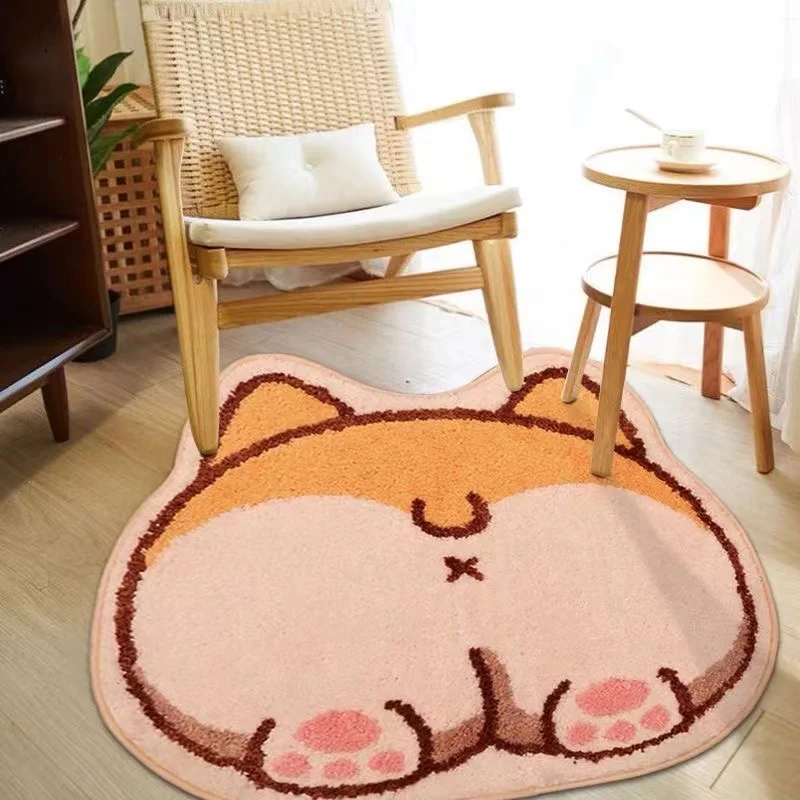 

Corgi Butt Home Bedroom Carpet Bathroom Absorbent Floor Mat Door Mat Plush Cartoon Makeup Stool Balcony Floor Mat Thickened