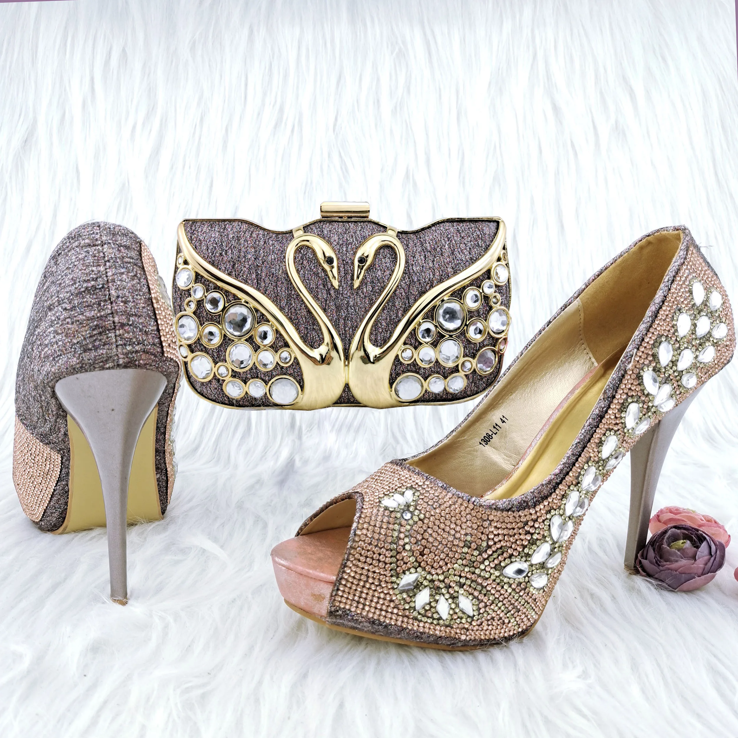 

Комплект для вечеринки QSGFC, туфли и сумки с открытым носком на каблуке 12,5 см, женская обувь, клатч с лебедем