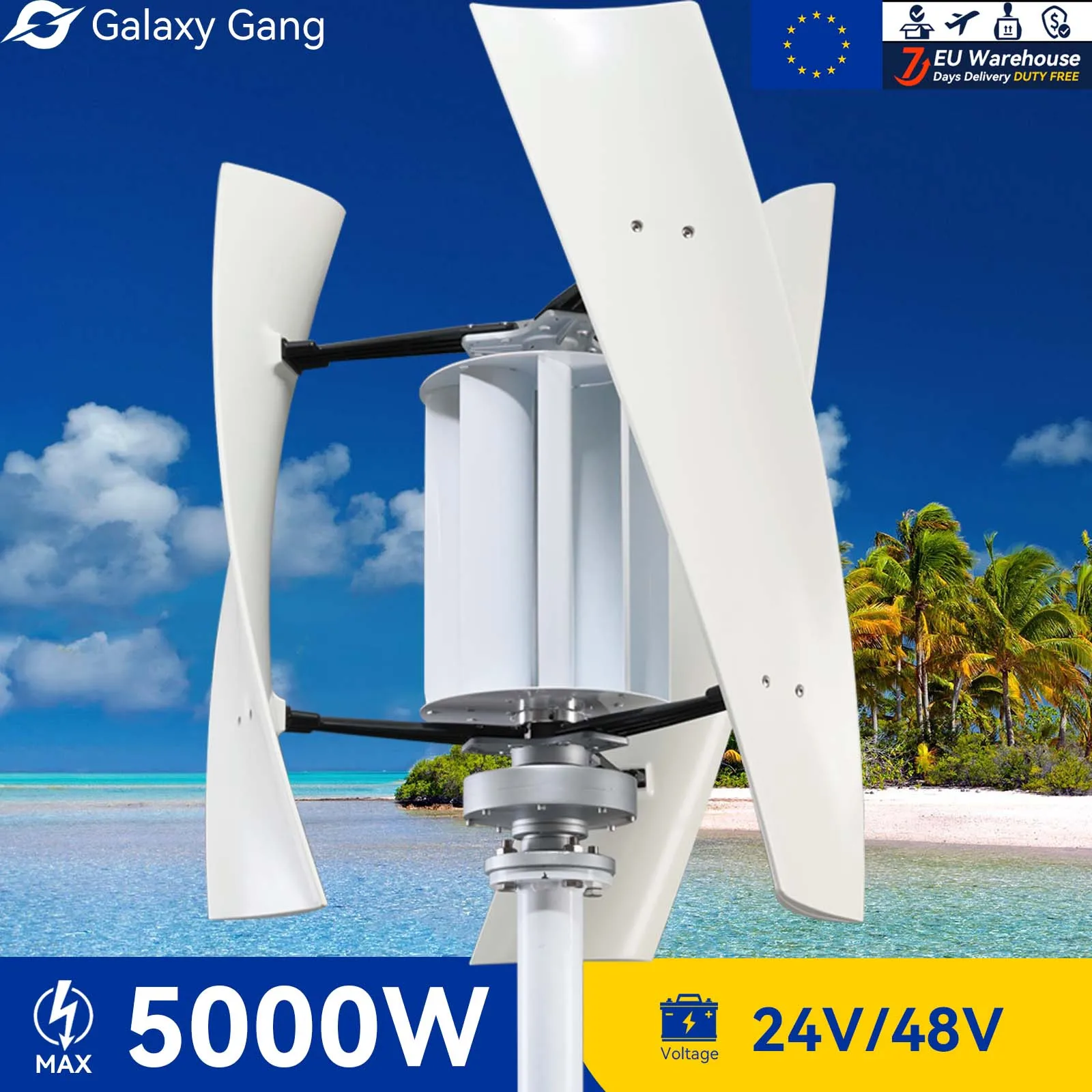 

Galaxy Gang 5KW 3KW Vertical Axis Windmill Turbine High Voltage Generator 5000w 3000W 12V 24V 48V With Hybrid Charge Controller
