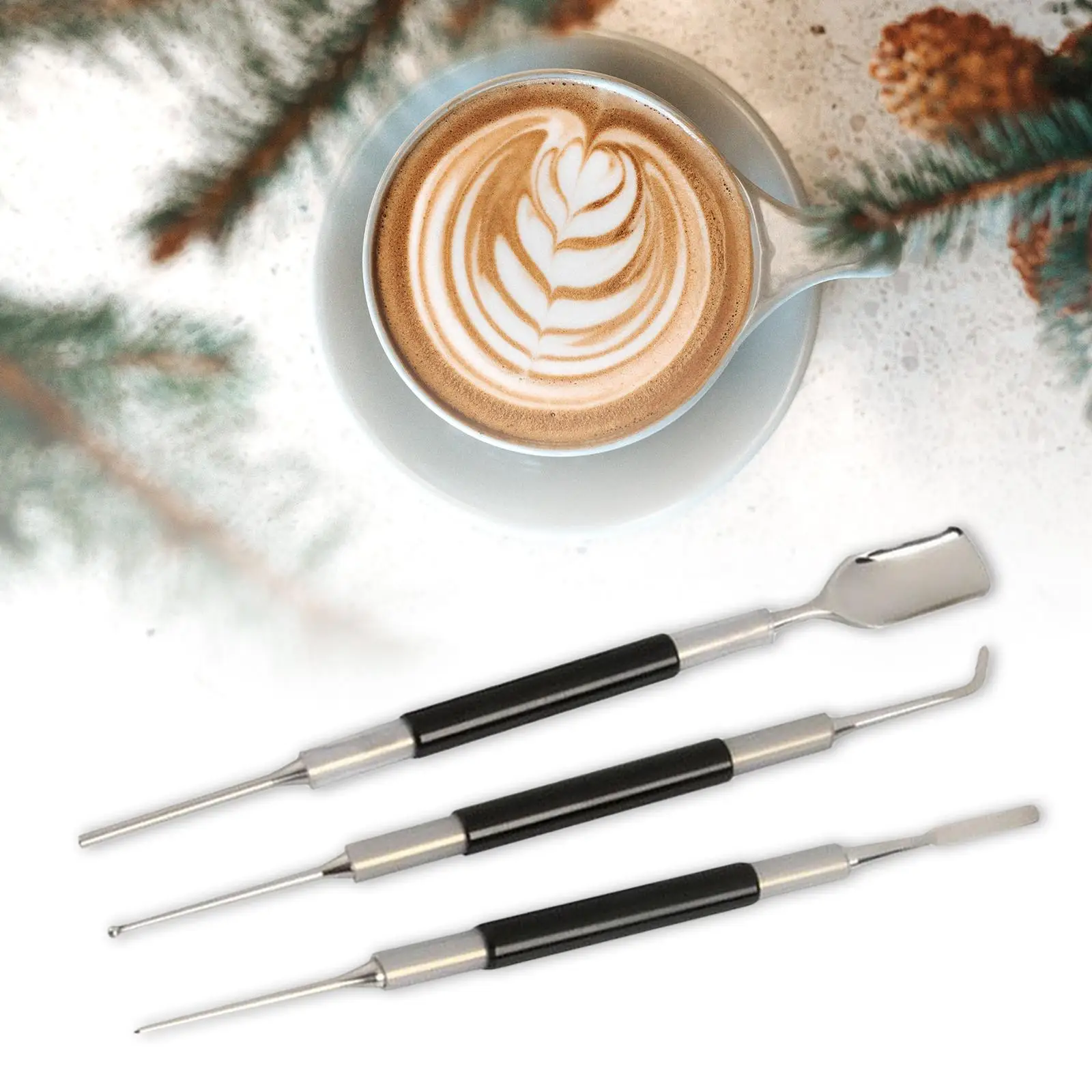 

3 Pieces Professional Jacquard Needle Coffee Carving Pen 210mm Mini 304 Stainless Steel for Shop Barista DIY Home Use Kitchen