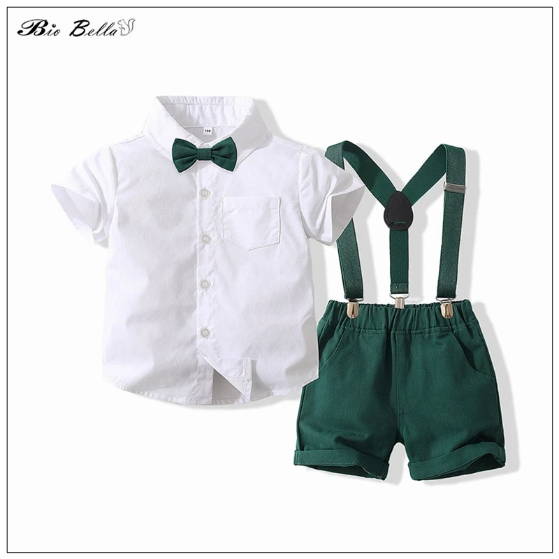 

Лето 2023, комплект детской одежды для мальчиков, официальная детская футболка и брюки с поясом, классический костюм на свадьбу и вечеринку дл...