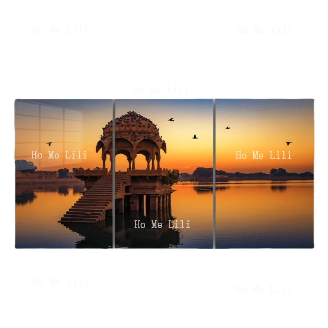 Pavilions And Flying Geese At Sunset 3 Pieces Wall Art Hangings Housewarming Gift Christmas