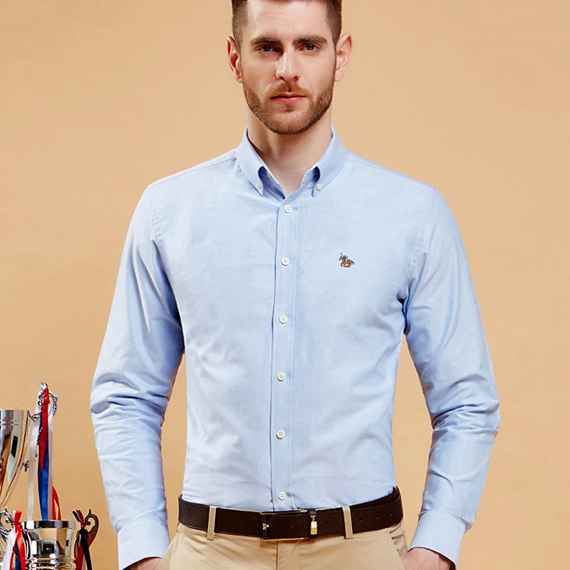 

100% Cotton Business Shirt Men Solid Embroidered Slim Fit Breathable Long Sleeve Shirt Casual Fashion Brand Top Plus Size Autumn