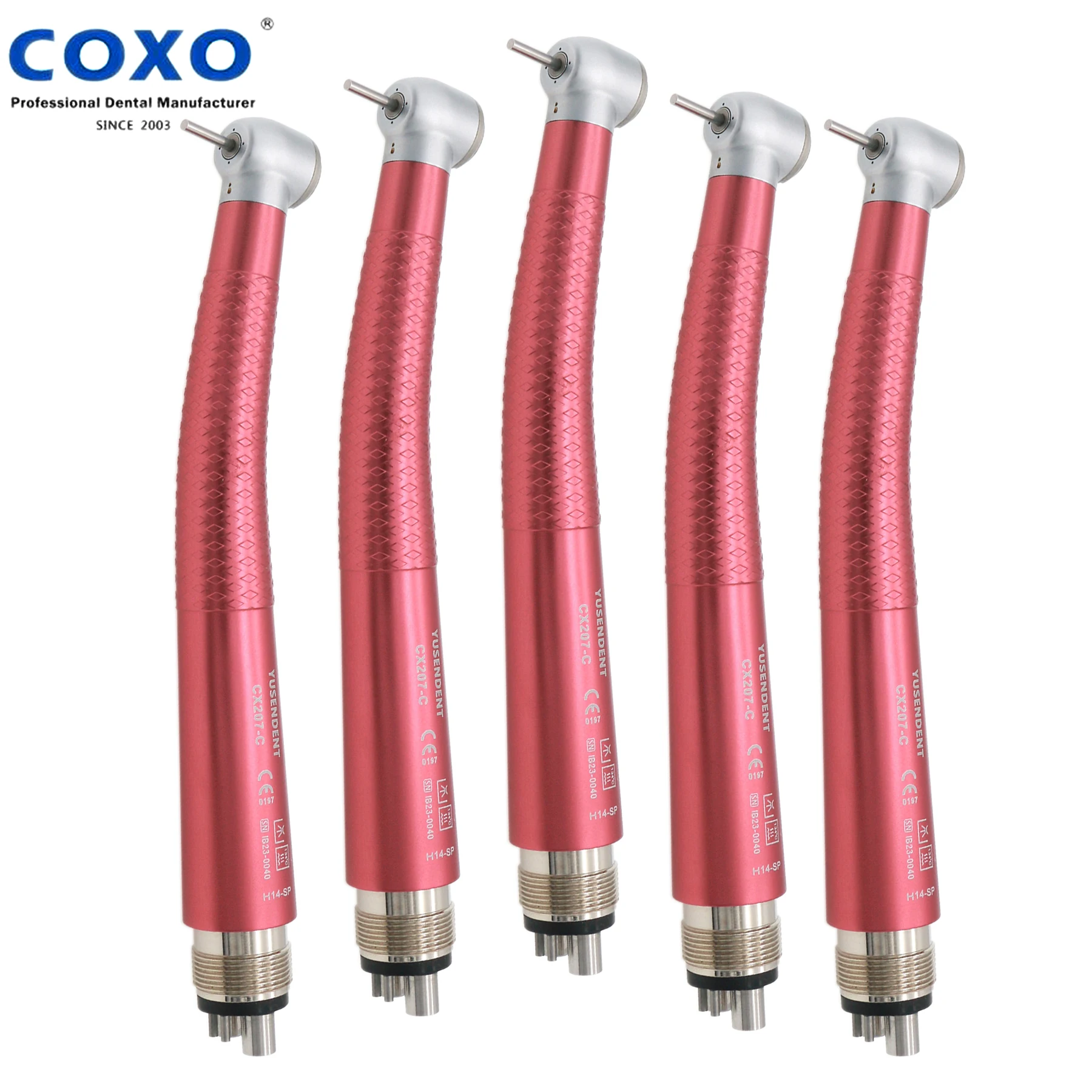 

YUSENDENT 5pcs Red High Speed Standard Head Handpiece 4 Hole M4 Air Turbine Ceramic Bearings Single Spray Fit NSK PANA MAX Type