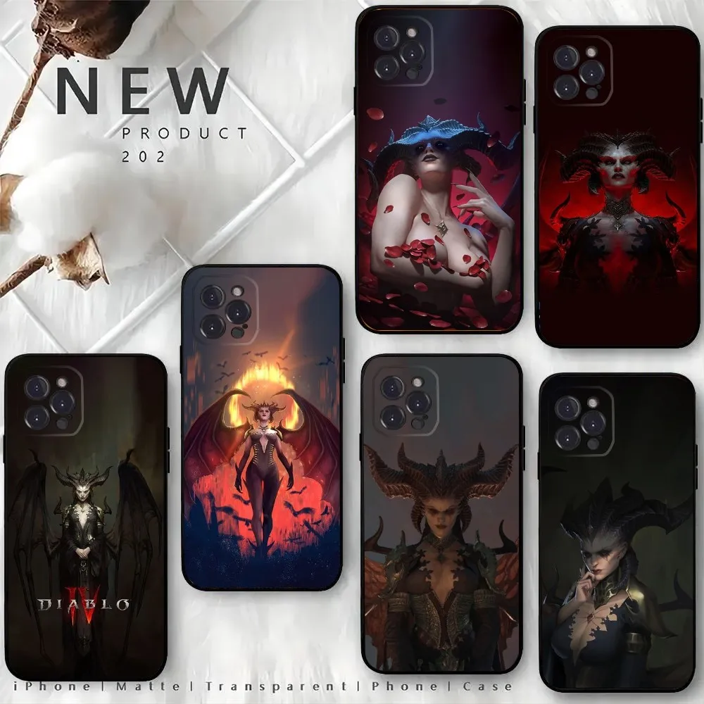 Силиконовый чехол L-Lilith D-Диабло 4 для iPhone15 14 13 12 Mini 11 Pro XR X XS MAX 6S 7 8 Plus мягкий черный