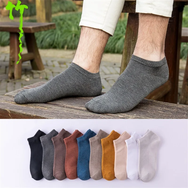 

Summer Men's 100% Cotton Shallow Mouth Thin High Quality Solid Color Fashion Colorful Harajuku Retro Leisure Boat Socks 5 Pair