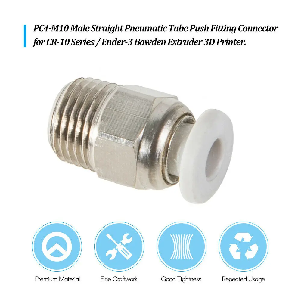 

Stainless Steel Connector For Creality 3D PC4-M10 Male Pneumatic Tube Fitting Bowden Connector For CR-10 Series /Ender-3