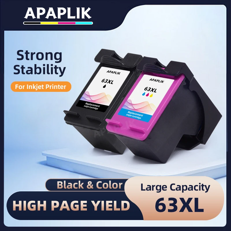 

APAPLIK 63XL Remanufactured Ink Cartridge Replacement For HP 63 Deskjet 1110 1111 1112 2130 2131 2132 2133 2134 2136 Printer
