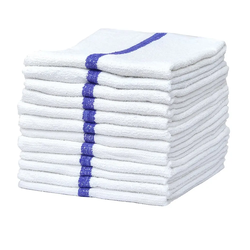 

POPTOP 100% Cotton Kitchen Towels, Absorbent White Rags for Cleaning Counter Top, Hand Drying Dishes, 16 x 19 inch Blue 12