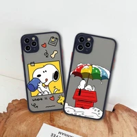 cute cartoon snoopy phone case for iphone 13 12 11 pro max mini xs 8 7 plus x se 2020 xr matte transparent cover