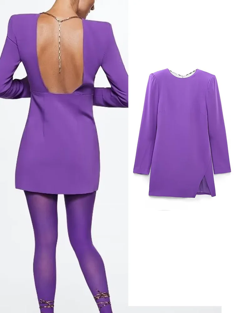 

TRAF Ladies Hollow Out Mini Dresses Elegant O-neck Black Dresses Vintage Sexy Long Sleeve Party Vestidos 2022 Autumn Two Colors