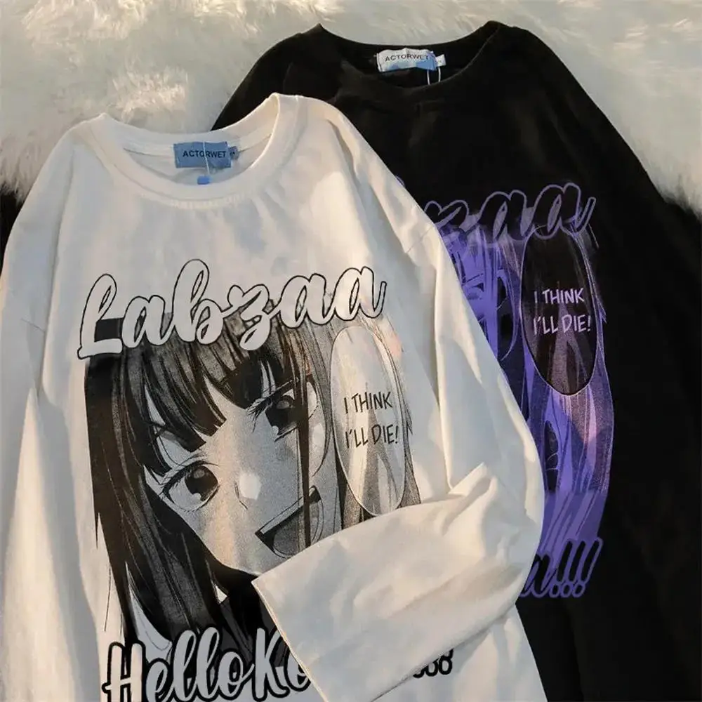 

Футболка женская с длинным рукавом, 100% хлопок, с мультяшным принтом