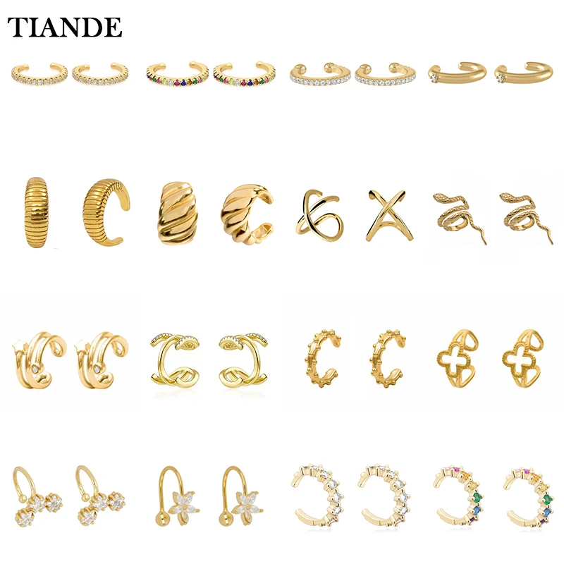 

TIANDE Gold Silver Filled Ear Cuffs Heart Womens Fake Piercing CZ Zircon Star Cuff Ear Clip on Earrings 2022 Jewelry Wholesale