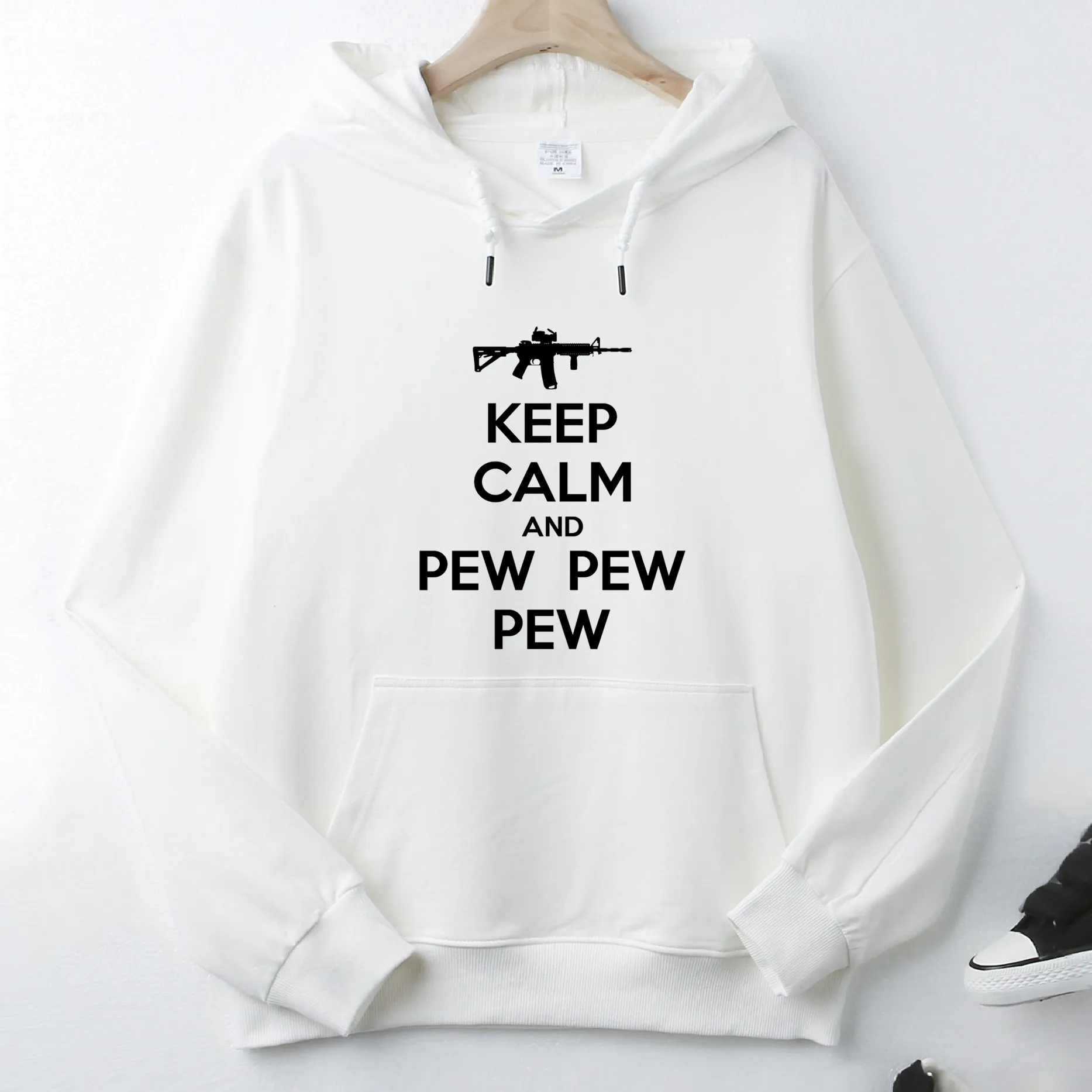 

Pew Pew Keep Calm Black Logo Retro Autumn High Quality Unisex Top Hoodie Mens Wool Clothing Sweatshirt Pullover Asian Size