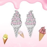 s925 sterling silver pink ice cream zircon stud earrings japanese and korean womens personality fashion jewelry couple gift
