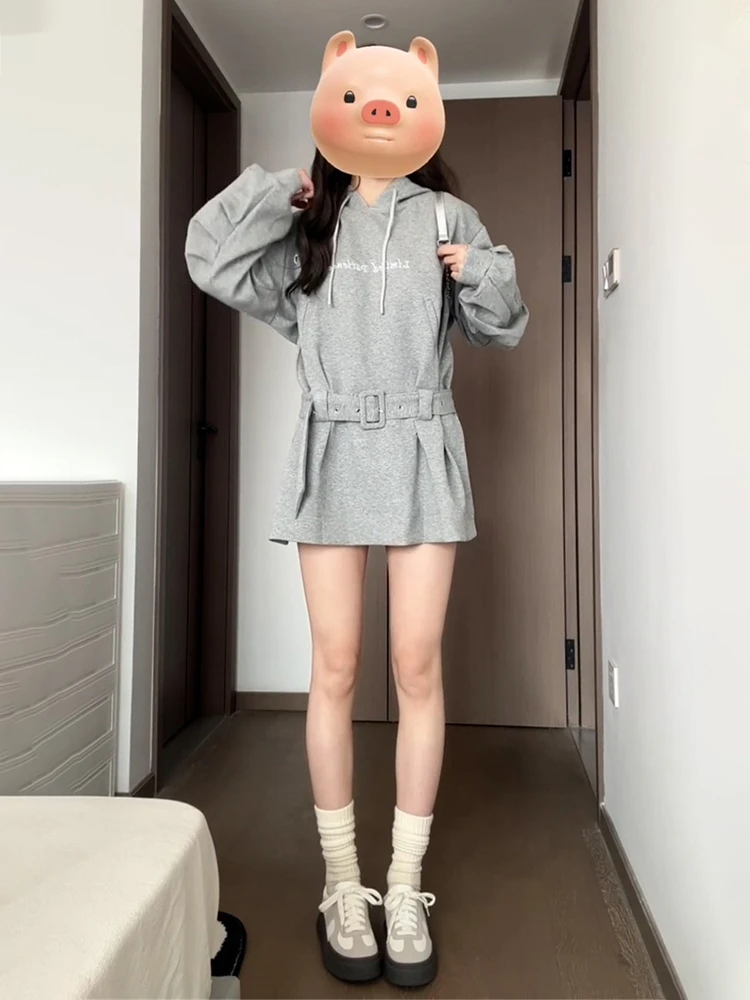 Серое платье-толстовка с длинными рукавами детское весенне-осеннее платье 2024