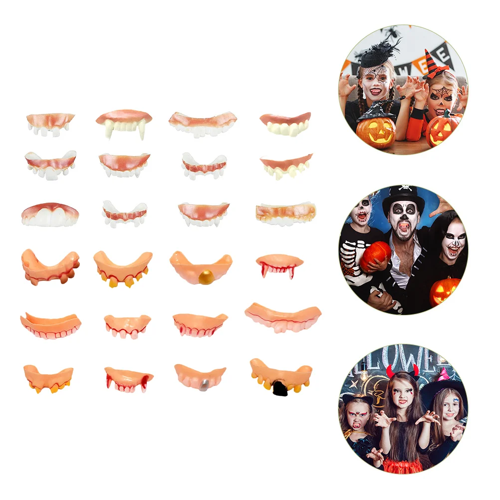 

24 Pcs Halloween Dentures Fake Gag Teeth Funny Plastic Playes Joke Fangs Toys Gnarly Clothing