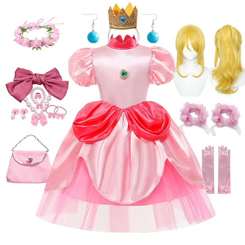 

Peach Princess Dress Girl Halloween Cosplay Costume Children Stage Performance Clothes Kid Birthday Carnival Party Fancy Outfits