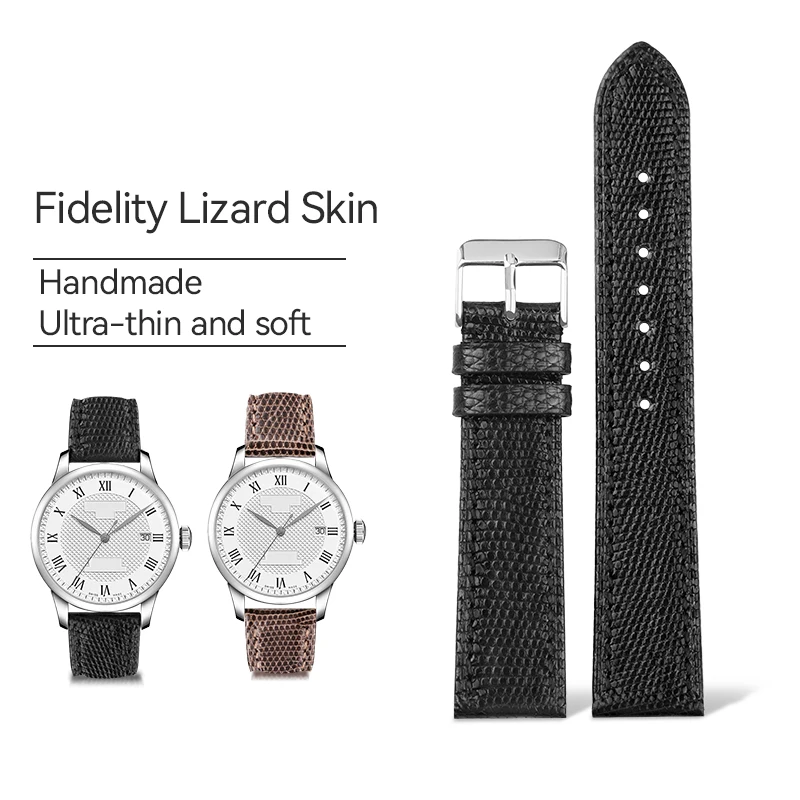 Ручная работа, ультратонкий черно-коричневый ремешок из кожи с рисунком ящерицы, подходит для мужских моделей 18 19 20 21 22 мм, подходит для старинных часов.