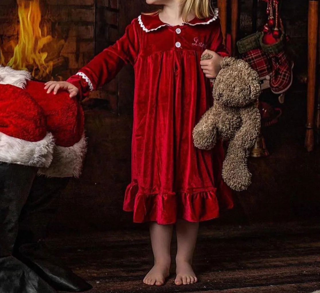 

2022 Girls Night Wear Christmas Dress for Girls Big Dress Pyjamas Childrens Red Winter Night Dress Kids Sleepwear Nightie Gown