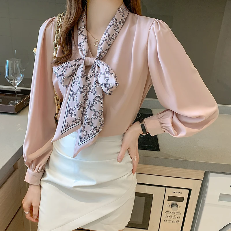 

Шифоновая женская блузка свободная рубашка для девочек с V-образным вырезом Модный летний Повседневный Топ с длинным рукавом Женская одежд...