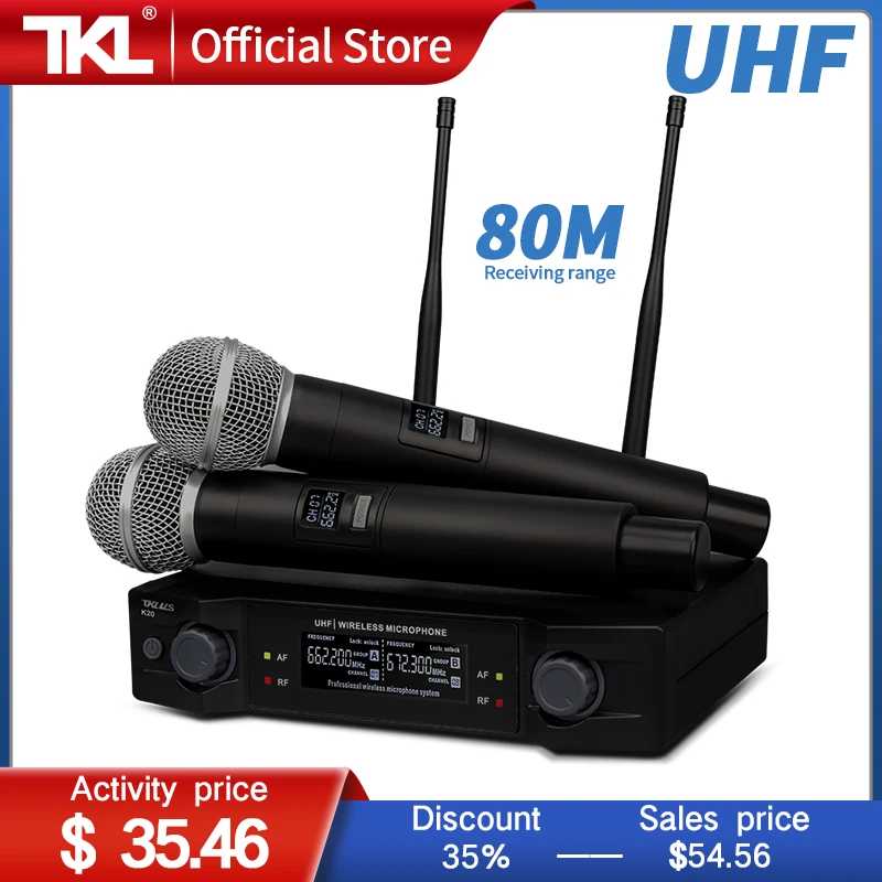 

Dual Wireless Microphone UHF 2 Channels Professional Handheld Karaoke Microphone For Party Show Church Wedding Teaching 80M