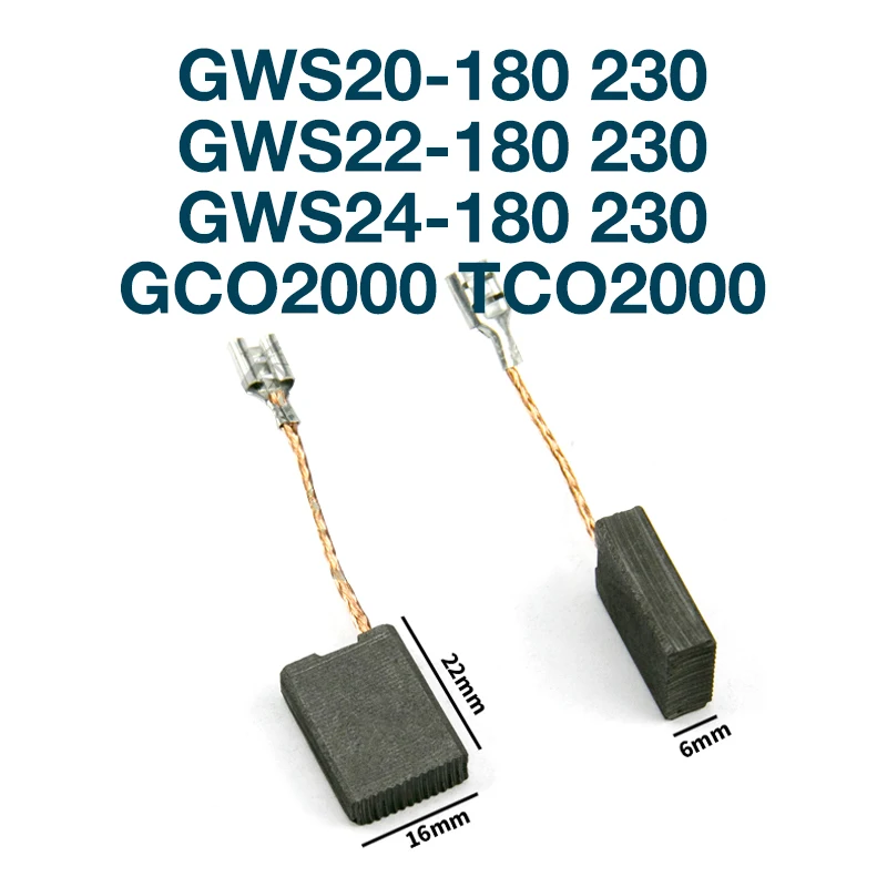 GWS20-180 E64, карбоновая щетка для Bosch GWS20-180 22 24-180 230 GCO2000 TCO2000, сменные детали для угольной щетки 22x16x6 мм