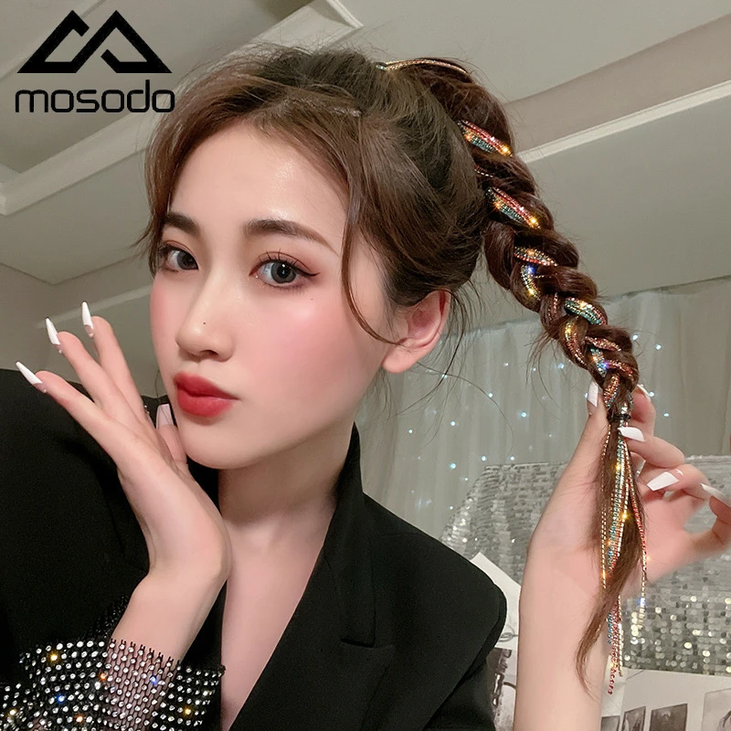 

Плетеная цветная веревка для волос, грязная плетеная веревка для головы, Женская плетеная заколка для волос, блестящая цепочка с бриллиантами, украшение для хвоста, головной убор