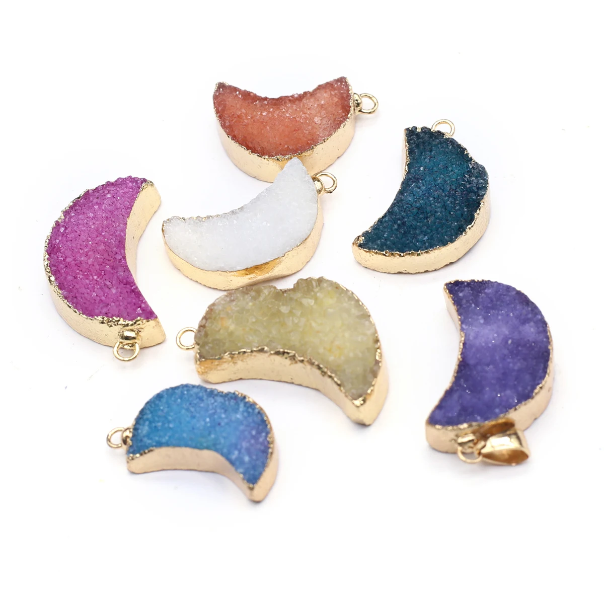 

Natural Stone Pendants Gold Plated Moon Shape Druzy Agates Charms for Jewelry Making Diy Necklace Earring Accessories