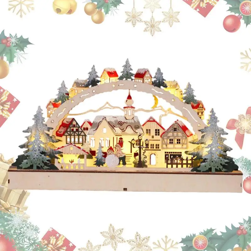 

2022 Christmas Village House Night Lights Decoration Forest Scene Wooden Collection Noel House Table Decor Gift for Kids Adults