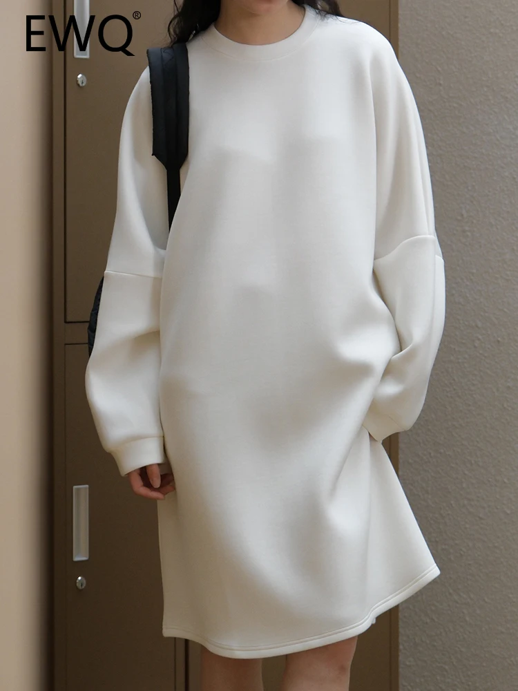 

EWQ 2023 Autumn New Solid Simplicity Mid-length Pullover Sweatshirt For Women Round Neck Long Sleeve Casual Female Tops 26D4833