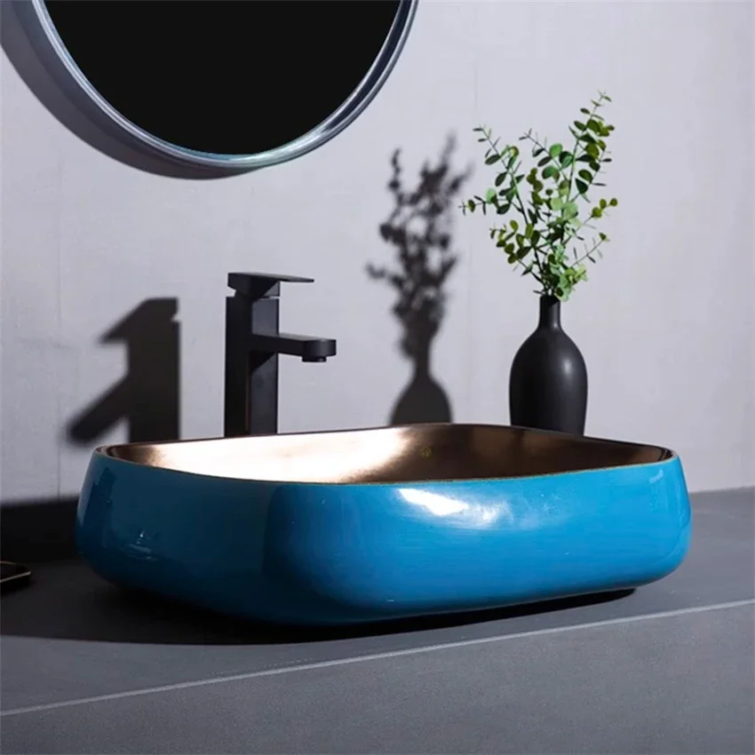 Роскошная настольная раковина в скандинавском стиле с одним металлическим