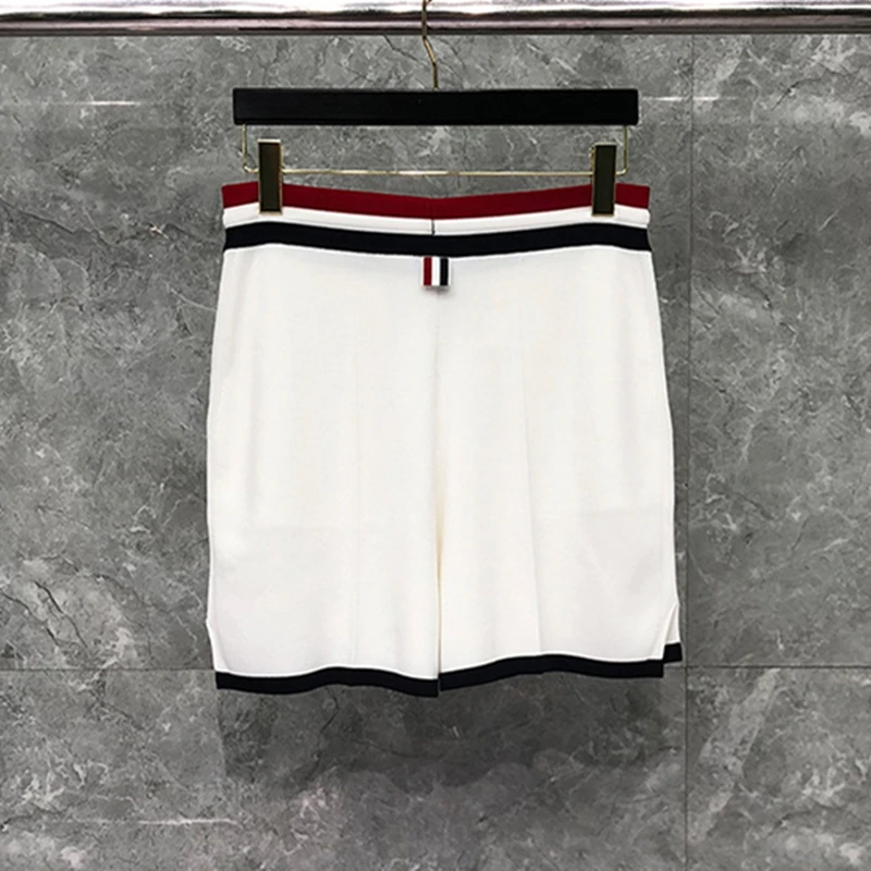 New Summer Men Tricolor Stripe Casual Loose White Shorts Joggers Outdoors Fitness Beach Short Pants Lace-up Male Sweatpant