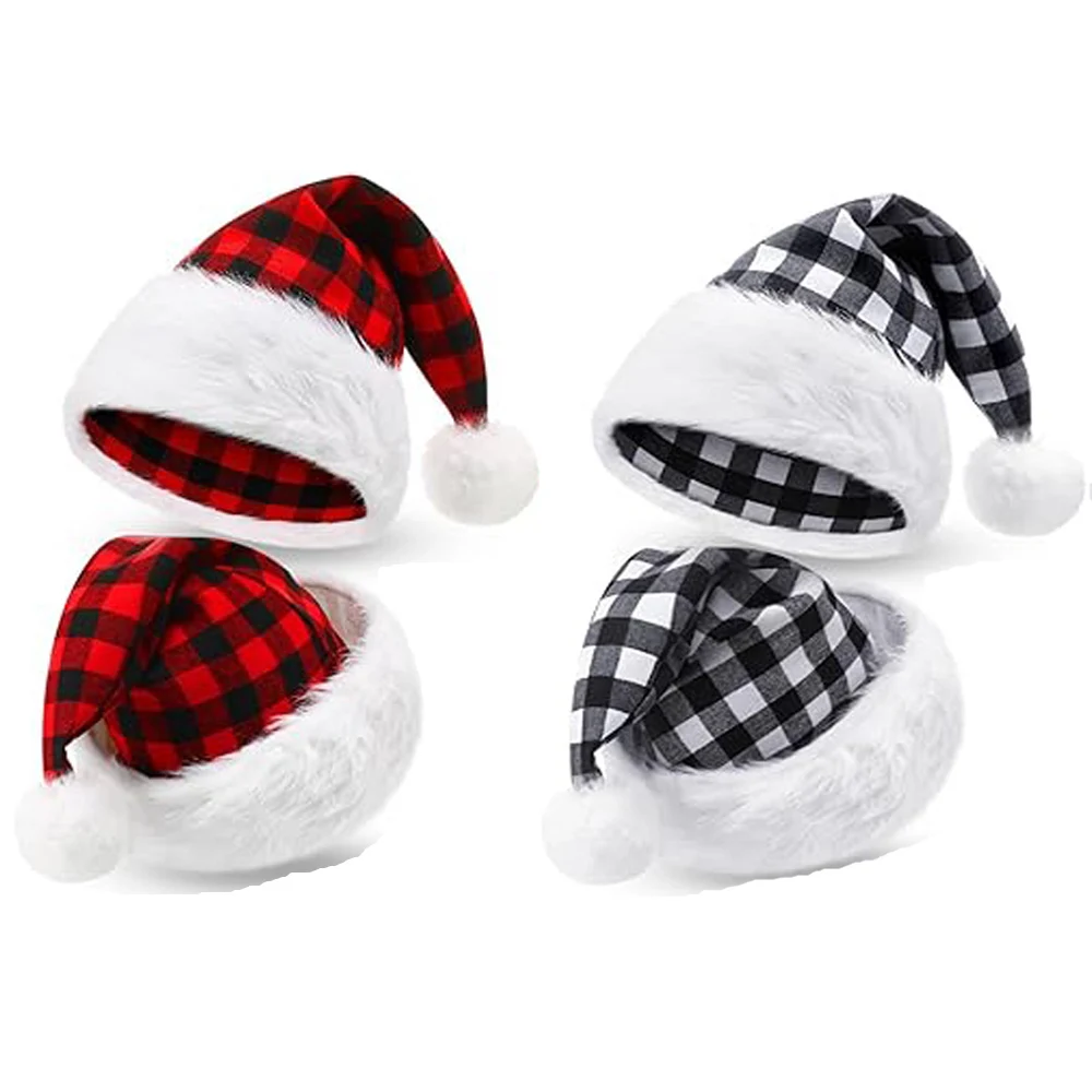 

Оптовая продажа, 25 шт., рождественские шапки, шапка Санта-Клауса с удобной подкладкой, плюшевые поля, шапки для взрослых, Рождественский костюм Санта-Клауса, унисекс