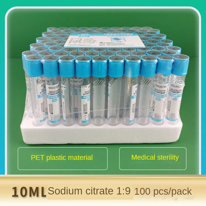 Стерильная вакуумная трубка для забора крови 10 мл с добавками цитрата натрия 1:9