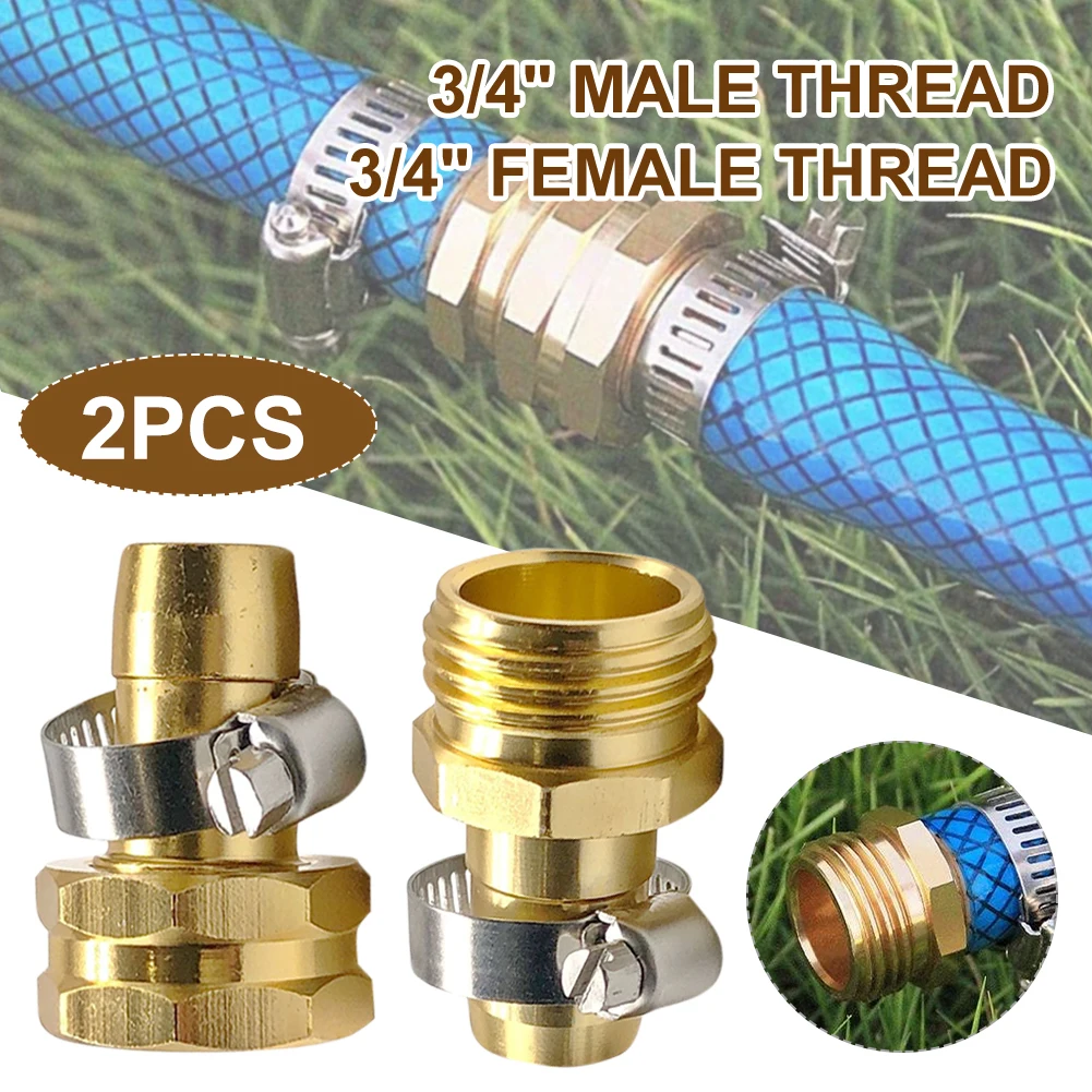 

3/4" 5/8" Garden Hose Connector with Clamps Leak-proof Male & Female Water Hose Quick Connect Fittings Repairing Tool 2 Set