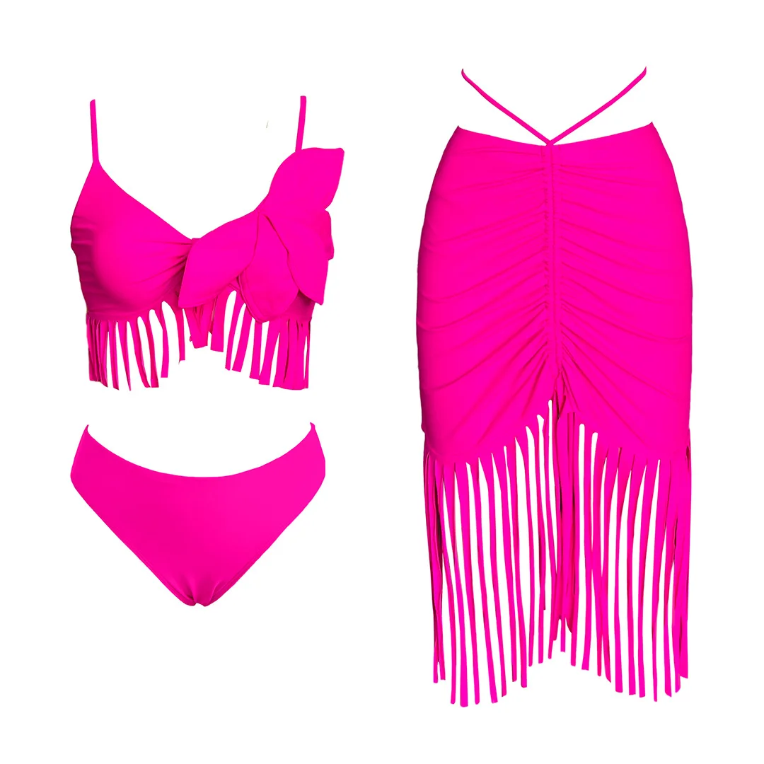 

Women's Swimsuit Solid Color Tassel Sexy Separates Bikini Set