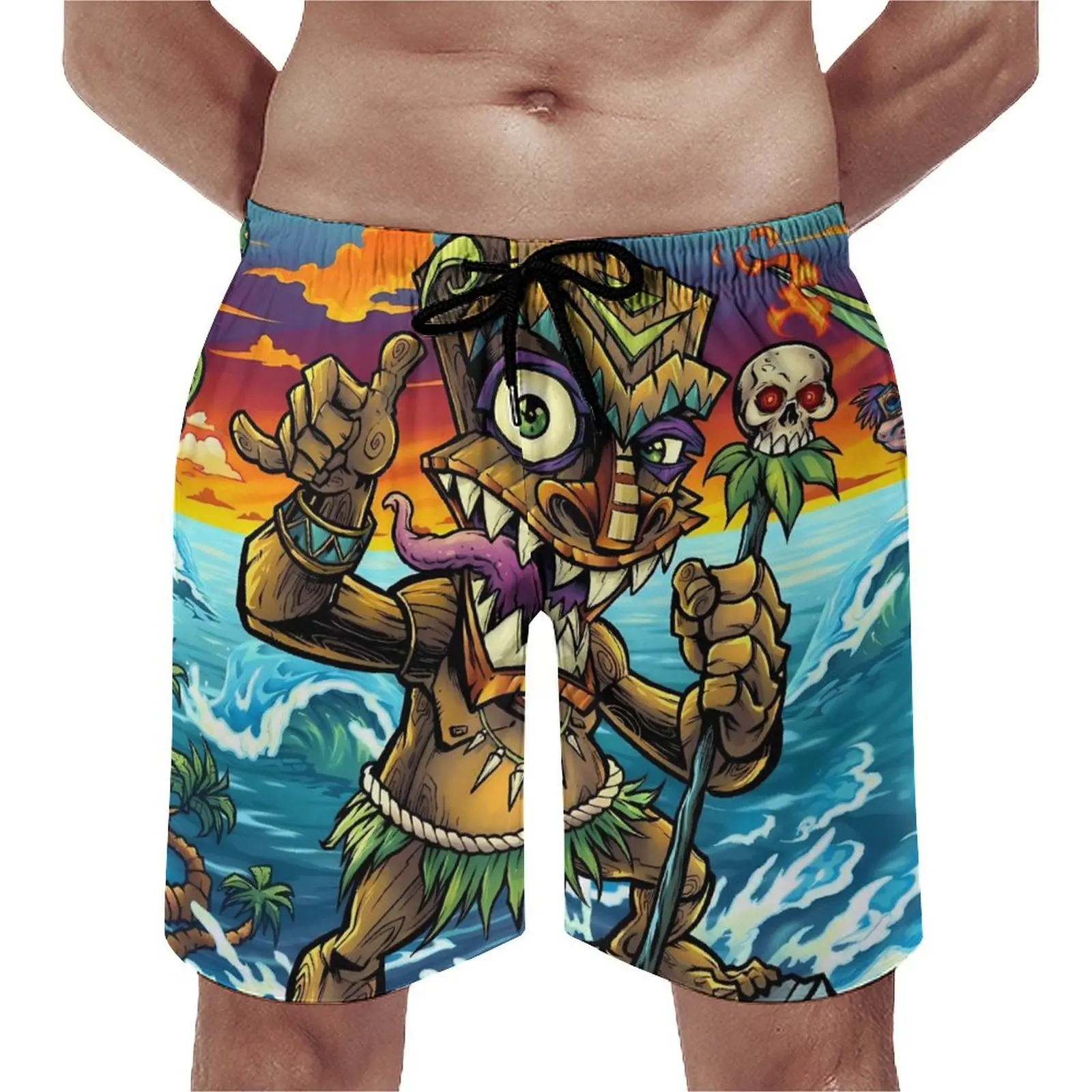 Летние шорты для спортзала тропическая маска Tiki спортивные пляжные на заказ