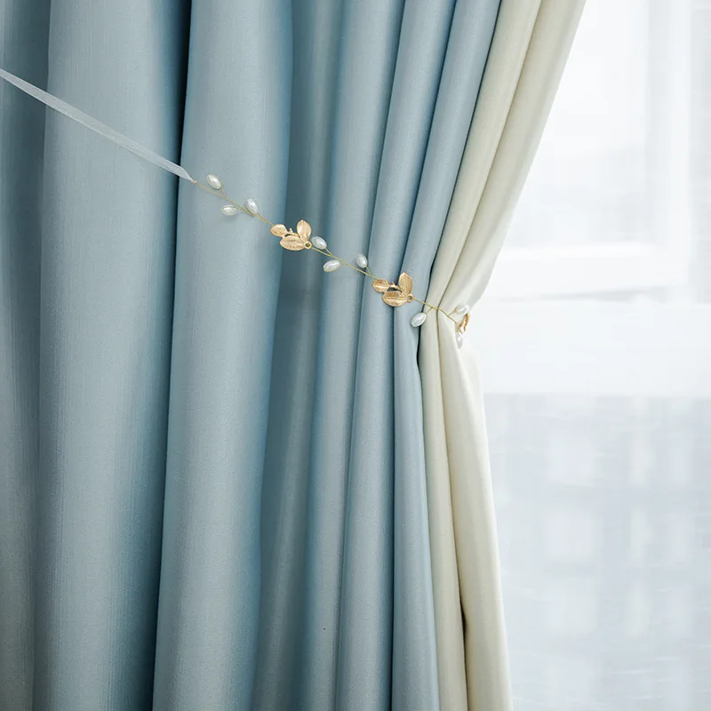 

New Modern Minimalist Light Luxury Nordic Shading Splicing Silk Cotton Can Be Customized Curtains for Living Dining Room Bedroom