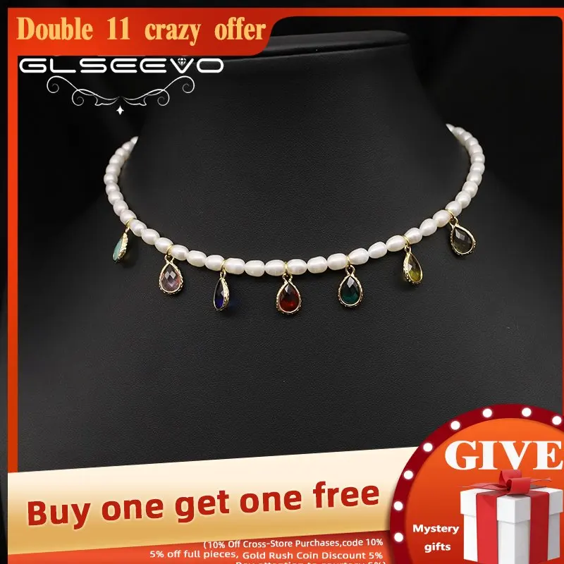 

GLSEEVO Colorful Water Droplets Pearl Pendant Necklace Korea Personalized Design Women Luxury Stylish Jewelry Betrothal GN0417