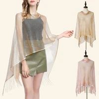 2022 elegant tassel lace shawl for women sexy hollow out bright mesh fringed scarves long sleeve fashion dress scarf 65200cm