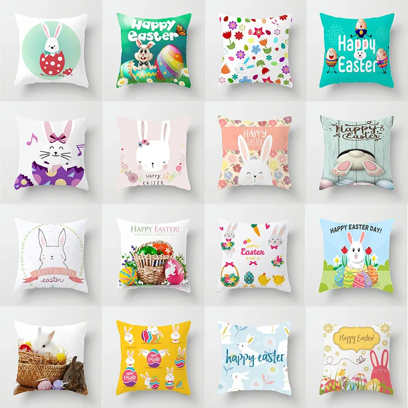 

Easter Plush Pillowcase Bunny Easter Party Decor For Home Sofa Eggs Rabbit Seat Cushion Cover Backrest Pillow Cover 45*45cm