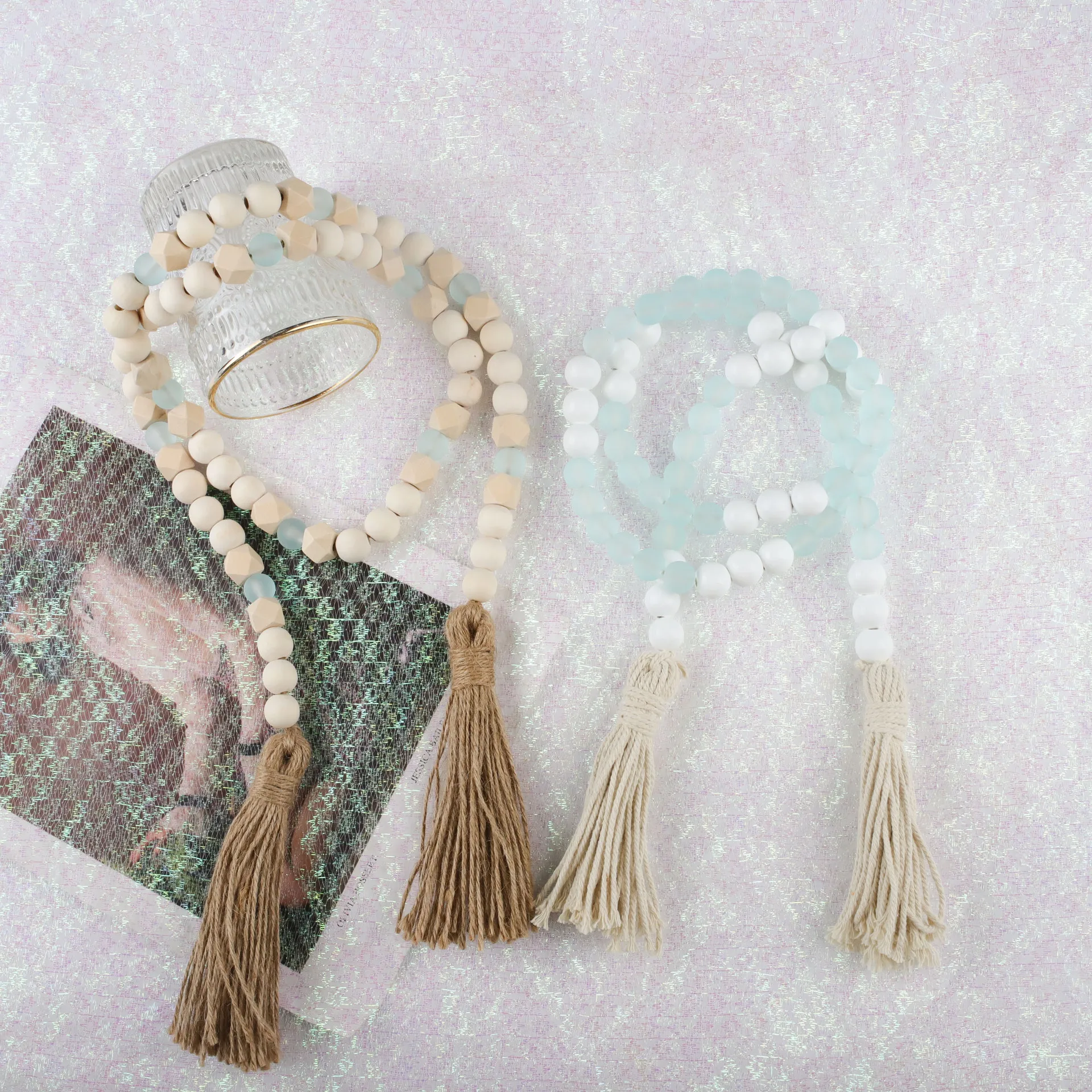 

Home Twine Tassels Decoration Wooden Beads Wall Hemu Twine Tassel Handmade Tassel Hanging Ornaments 08 B99