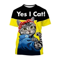 unisex 2022 summer funny animal 3d printed words t shirt cat pattern short sleeved shirt breathable and comfortable top tee 6xl