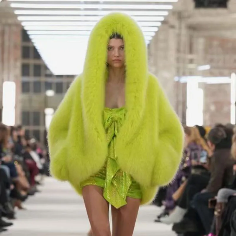 Мех и искусственный мех 2024 новая модная женская шуба зимняя однотонная